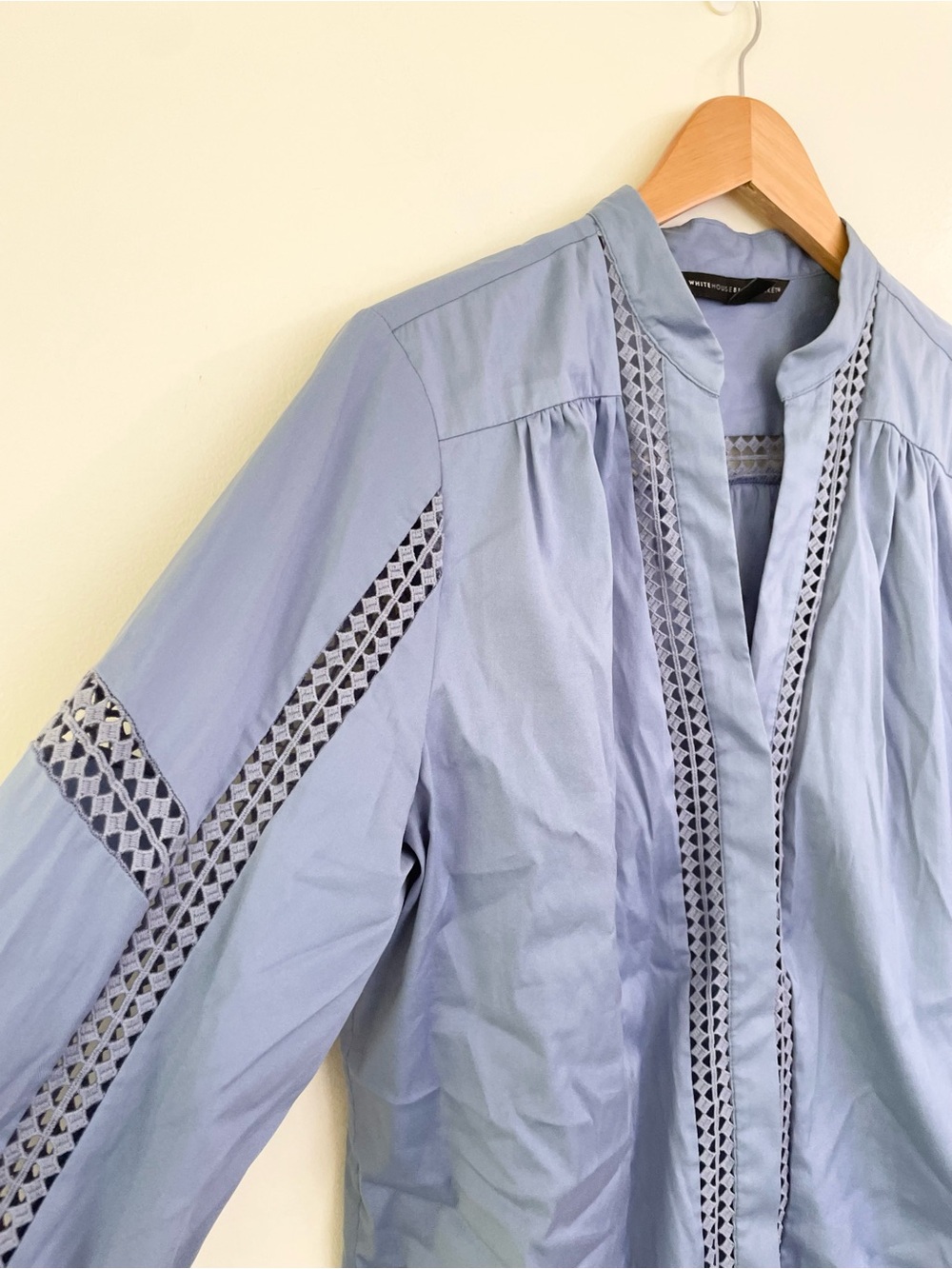 White House Black Market Embroidered Poplin Longsleeve Shirt L Large Slate Blue - Picture 3 of 10